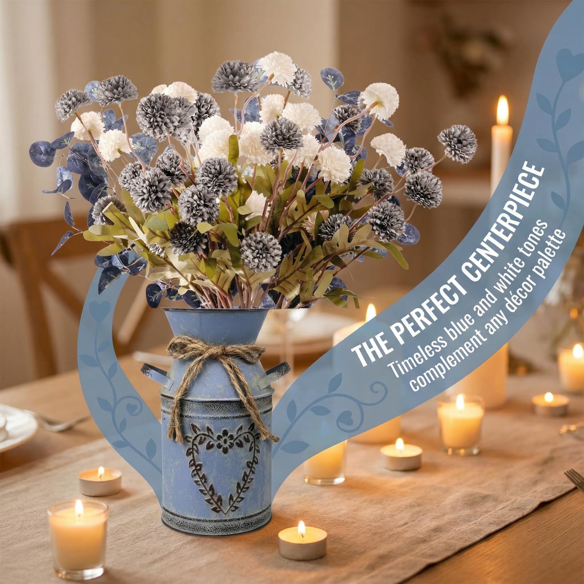 Blue & White Farmhouse Floral Centerpiece