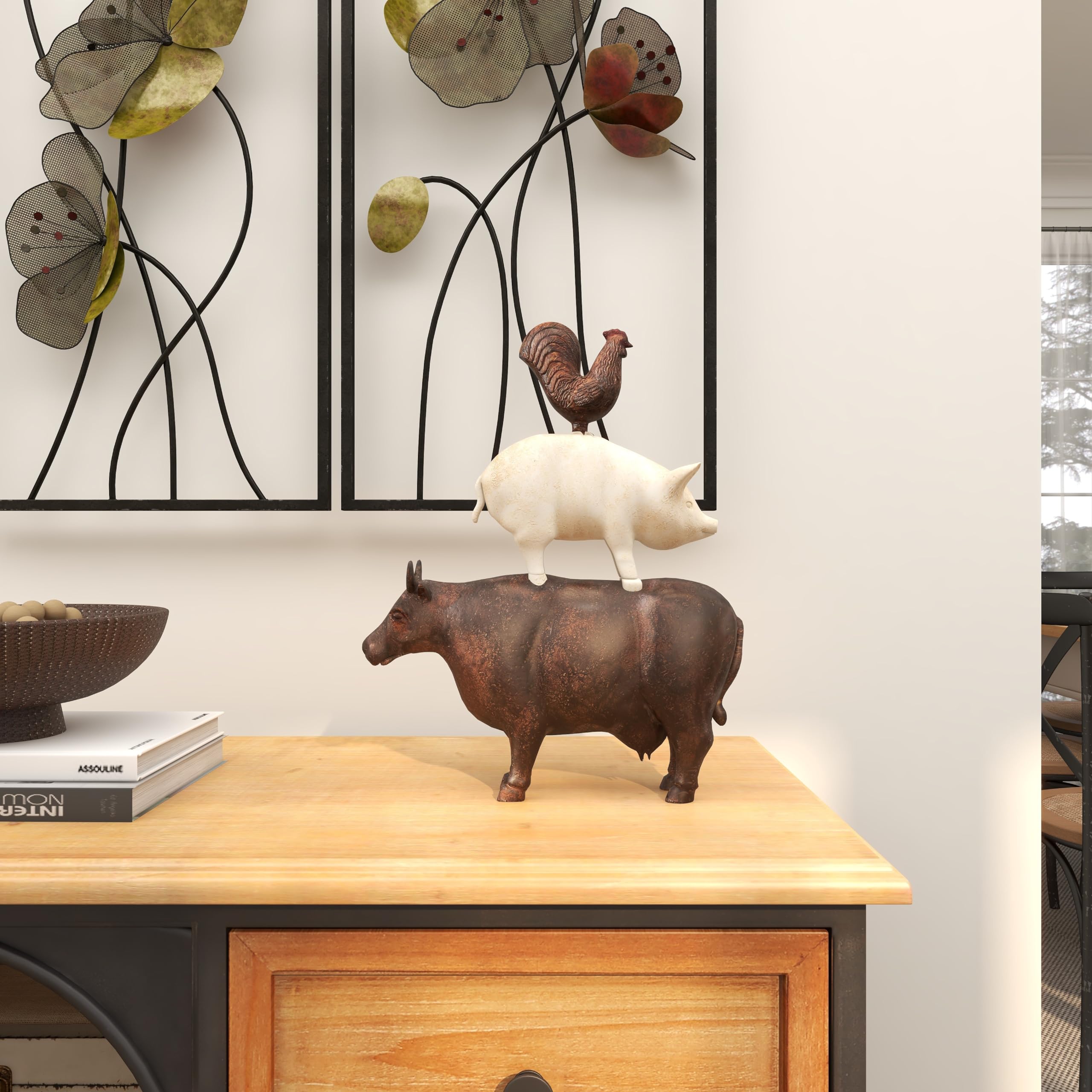 White Farmhouse Rooster Sculpture