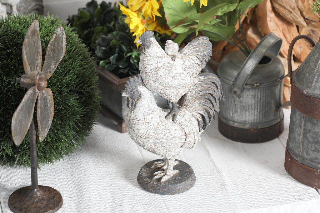 White Farmhouse Rooster Sculpture
