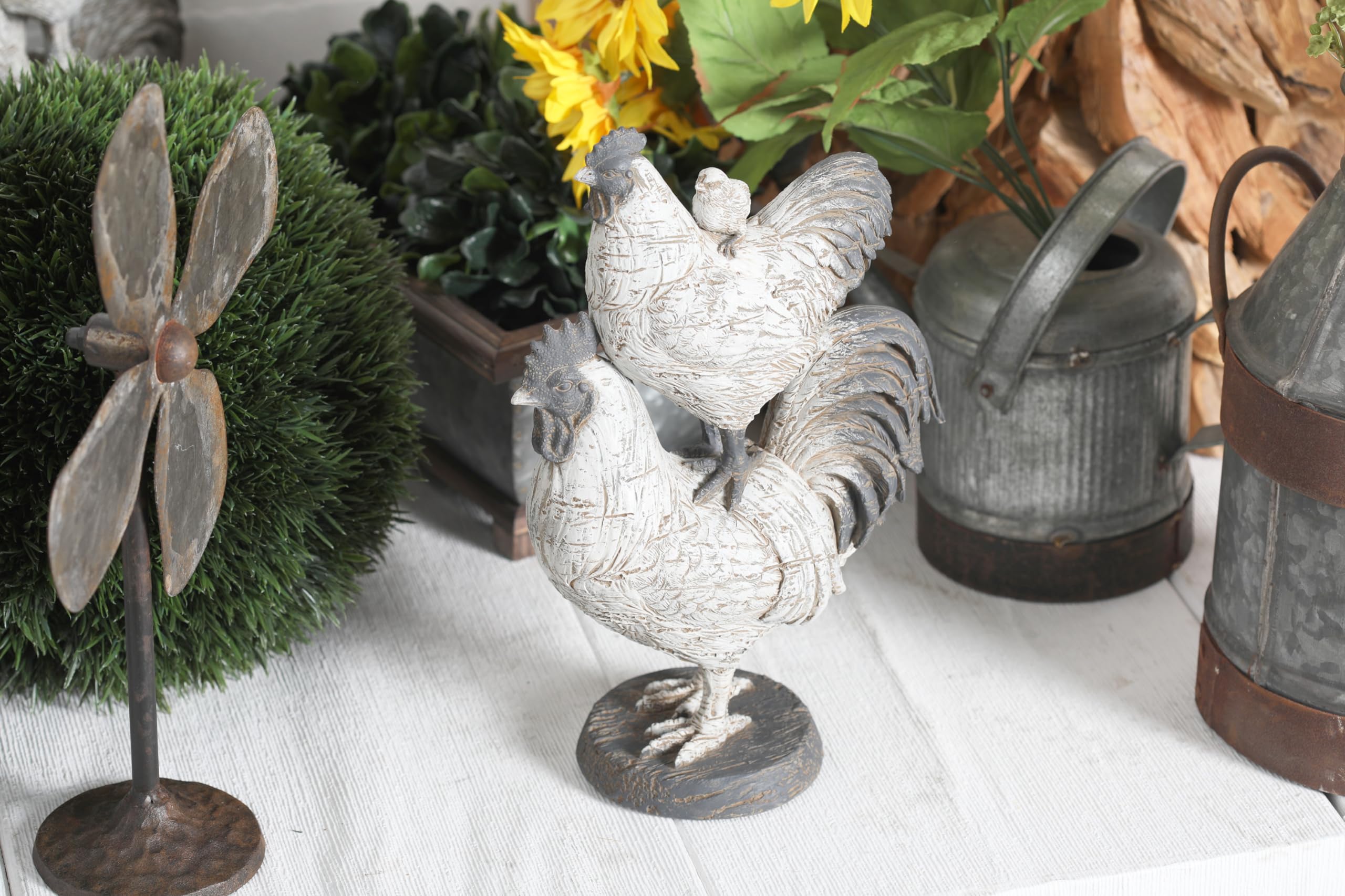 White Farmhouse Rooster Sculpture