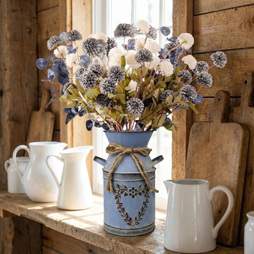 Blue & White Farmhouse Floral Centerpiece