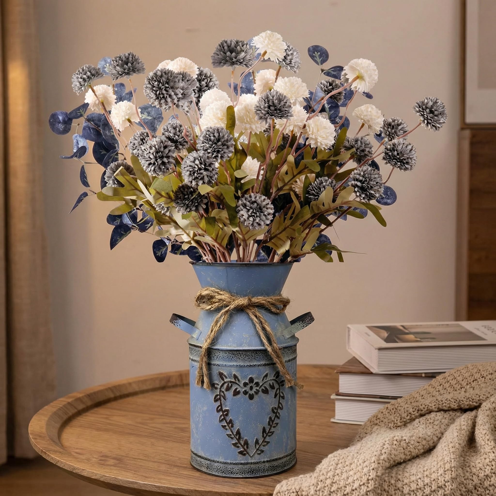 Blue & White Farmhouse Floral Centerpiece