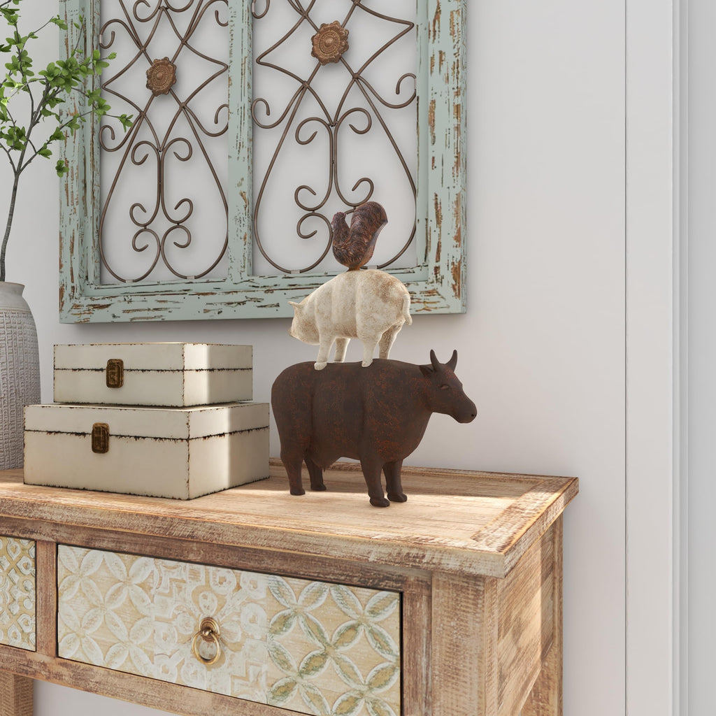 White Farmhouse Rooster Sculpture