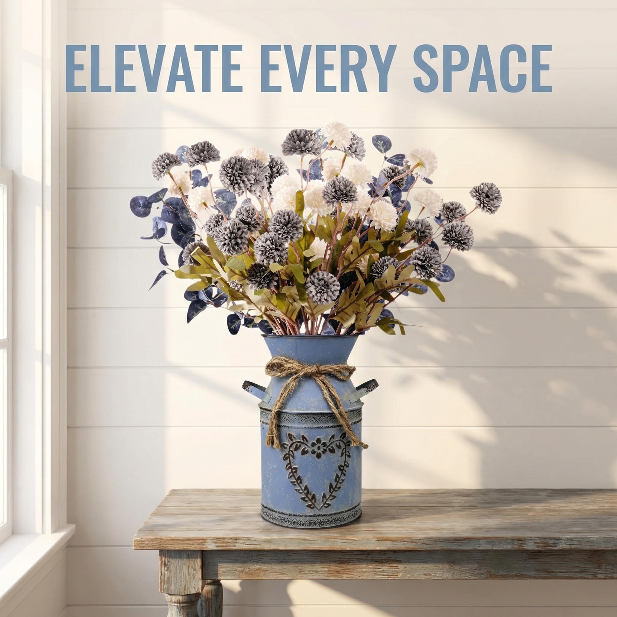Blue & White Farmhouse Floral Centerpiece