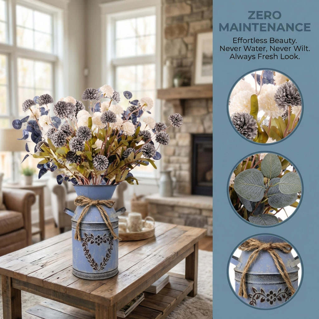 Blue & White Farmhouse Floral Centerpiece